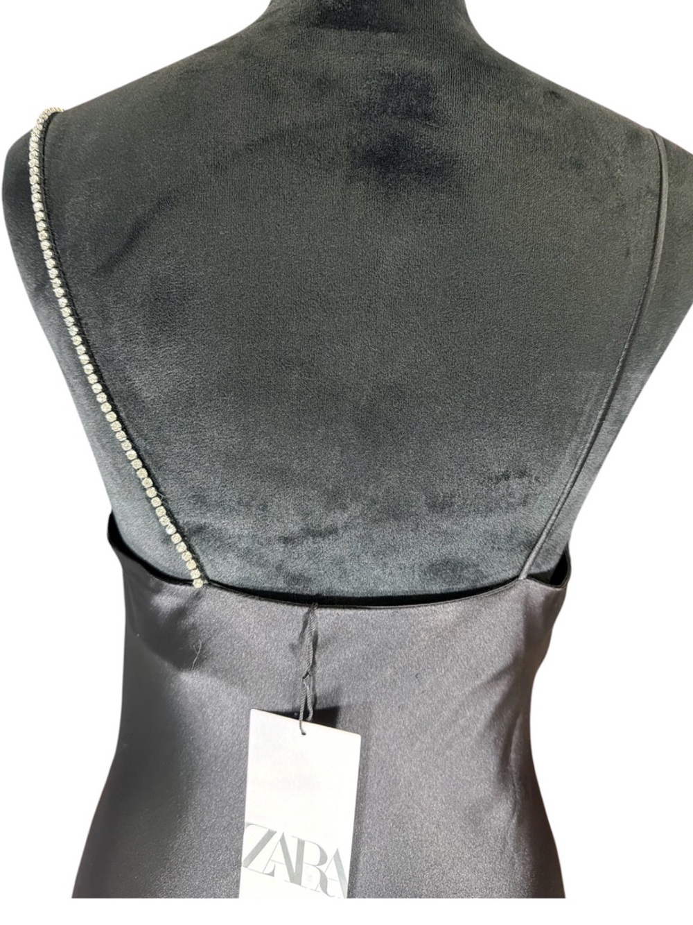Zara Black Satin Cowl Slip Dress with Chain Strap - Picture 6 of 7